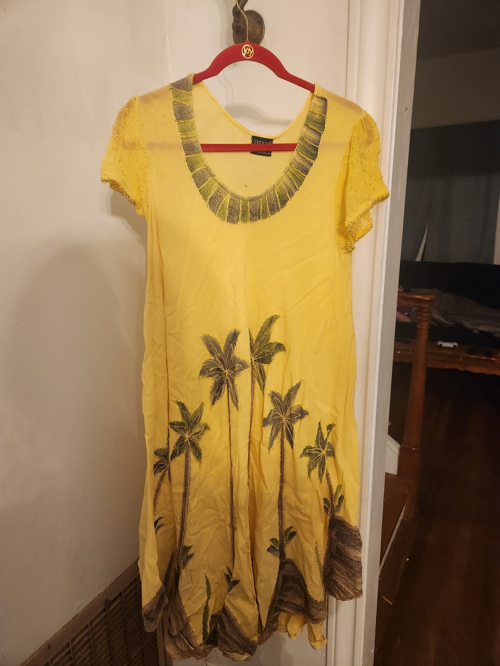 Sakkas Yellow Palm-Print Maxi Dress with Lace Sleeves